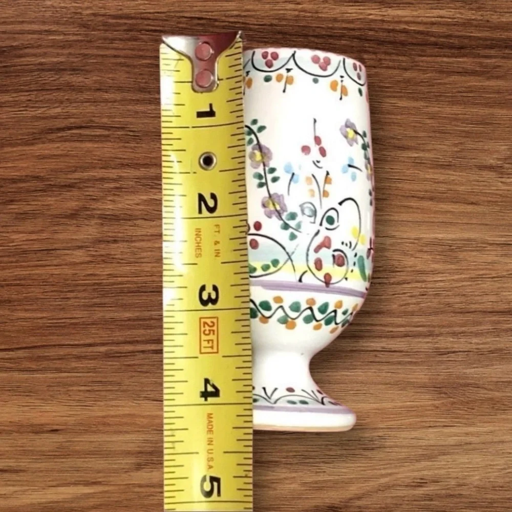 Vintage RARE CRUZ Spain Bohemian Floral Hand Painted Set Shot 6 Cups & Bottle